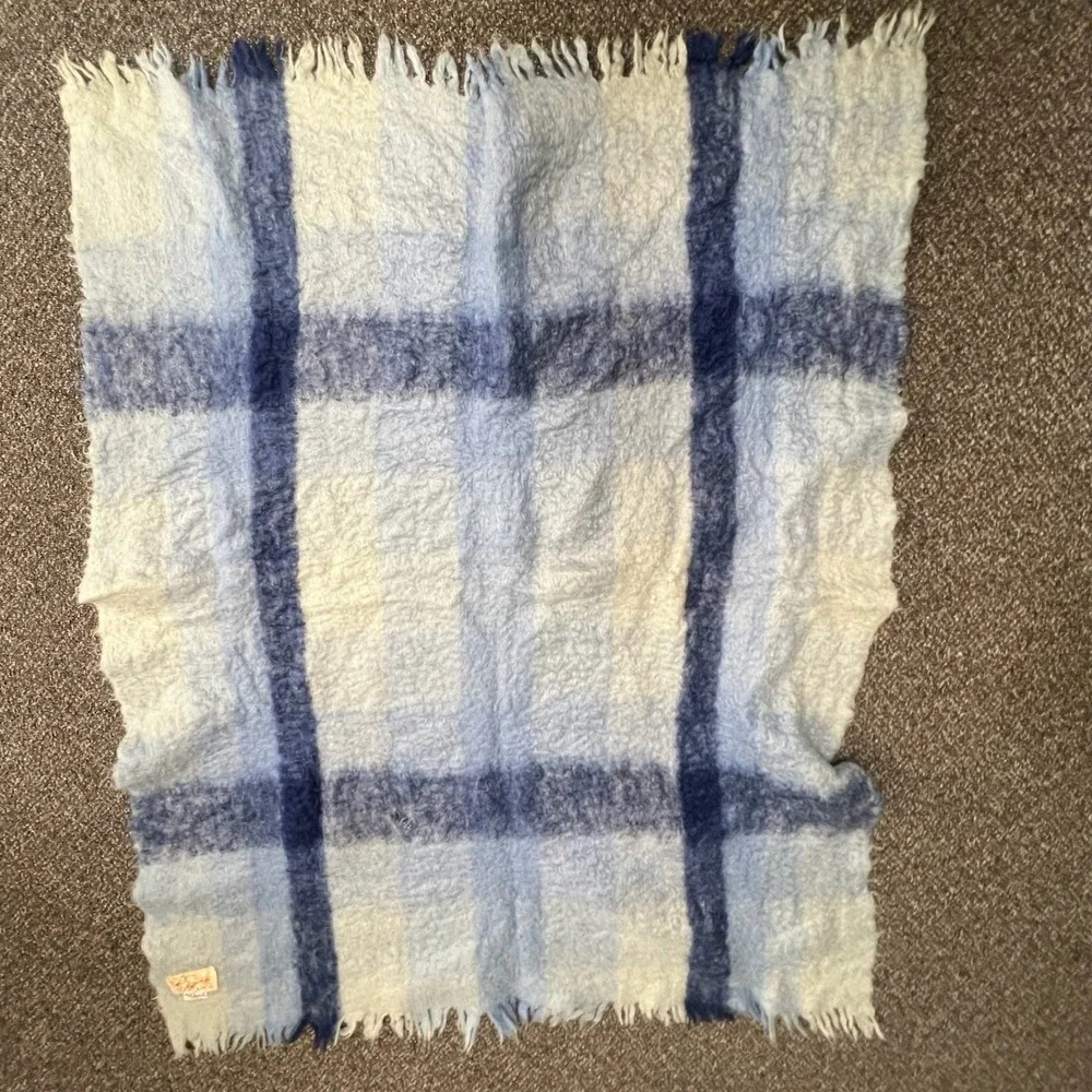 Vintage 1960s‎ Craig-Na-Creidhe Blanket Blue Plaid Mohair Wool Scotland AA12